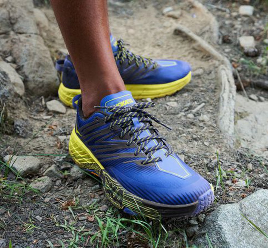 Hoka One One Speedgoat 4 Trailskor Herr - Blå/Gröna - QEWAO-9832